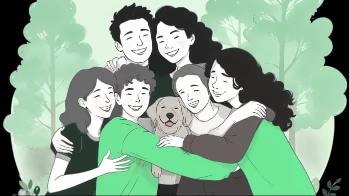 Group of 5 people with a dog